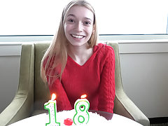 Just turned 18 blonde teenage making her first porno