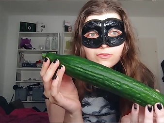 Petite teenage with petite jugs and brilliant bod gets ferociously plumbed and slurps a cucumber