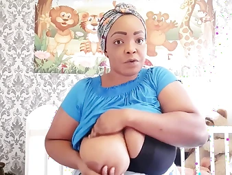 Step-mom Nigerian mom displays off how to milk her thick black bra-stuffers