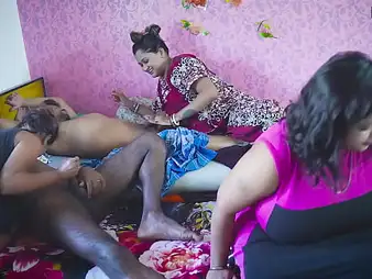 Hot Indian curvy babes get down together with slanderous in a wild nuptial sex party