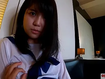 Mao Saka, a young and unproficient Asian, gets fingered and toyed to climax